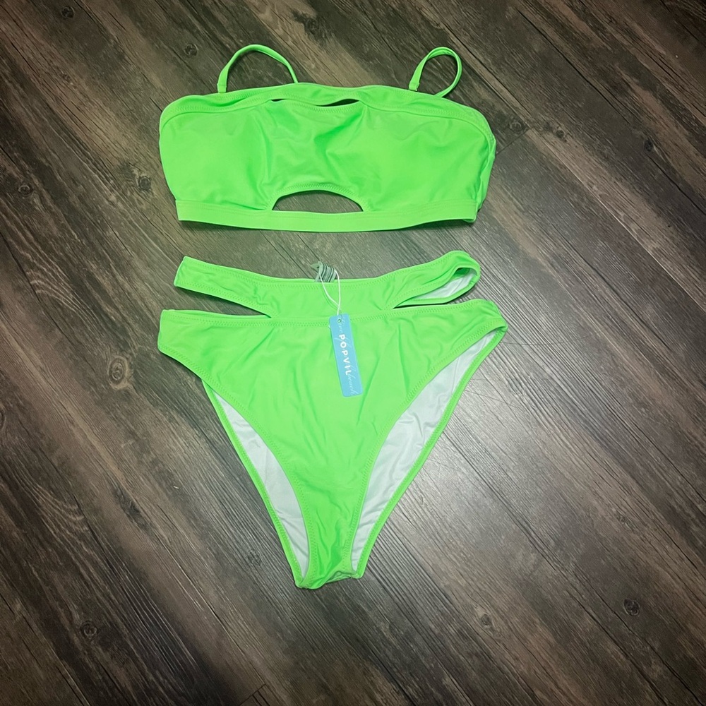 Popvil Neon Green Cut Out Bikini Set